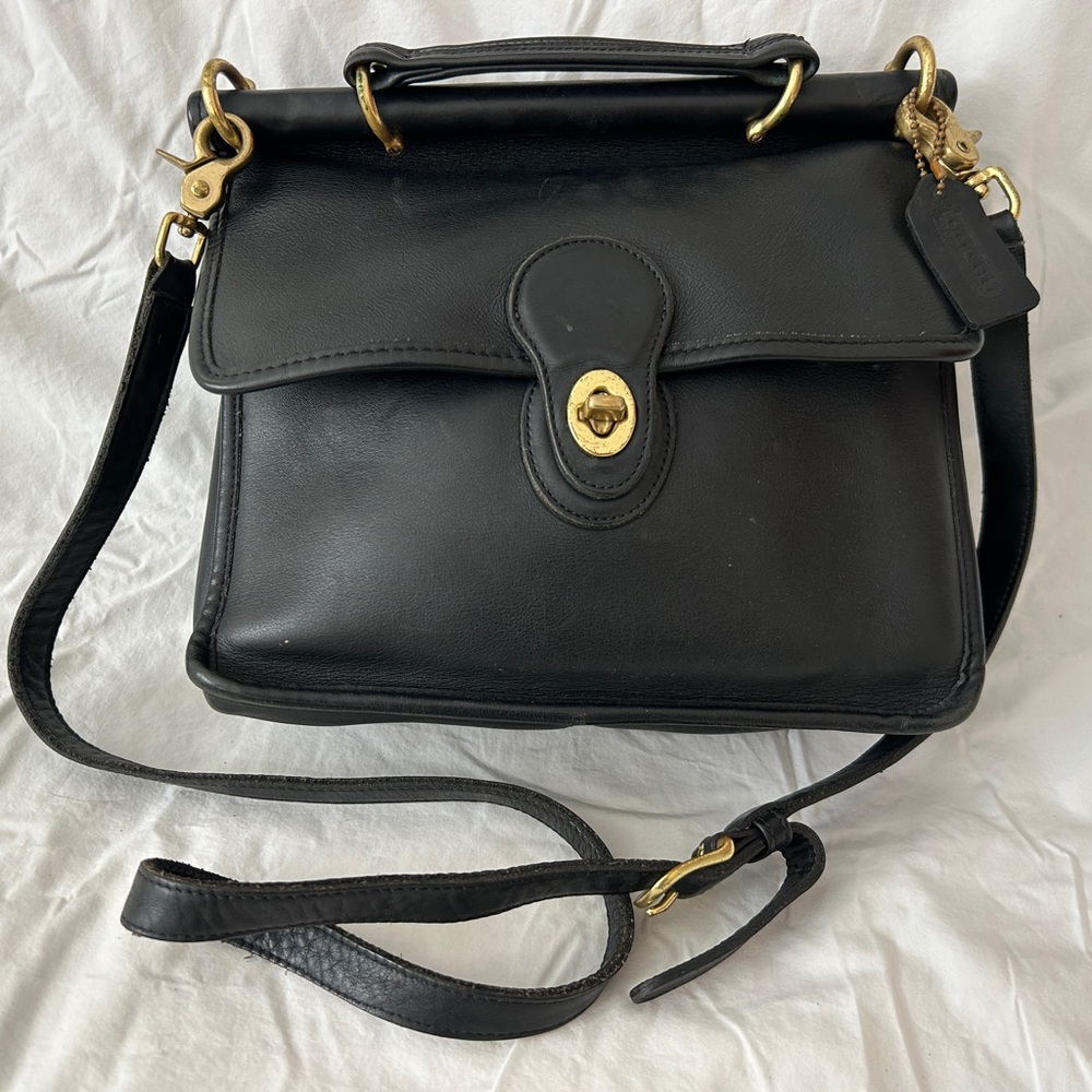 Coach Black Leather Shoulder Bag with Brass clasp